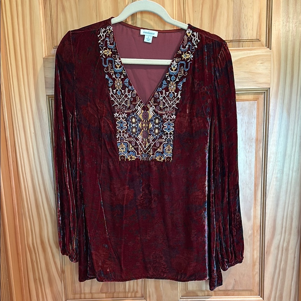 Sundance Red Embellished Velvet Blouse
